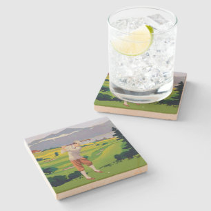 Dessous-de-verre En Pierre Style vintage Highlands Golf Scène Art