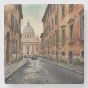 Dessous-de-verre En Pierre Style Vintage Rome Voyage Aquarelle Italienne