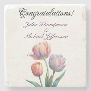 Dessous-de-verre En Pierre Suite de mariage Pastel Tulip avec une typographie