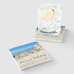 Dessous-de-verre En Pierre Summer Holiday Belle photo de plage avec texte