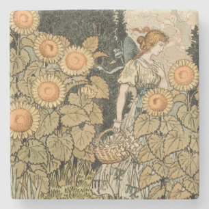 Dessous-de-verre En Pierre Sunflower Art Nouveau Jardin Grasset Femme