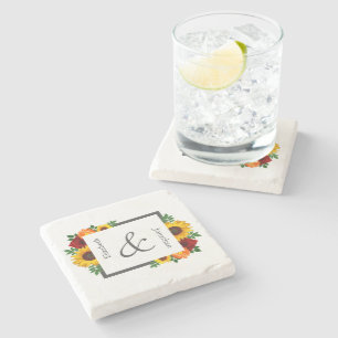 Dessous-de-verre En Pierre Sunset Sunflower Rose Floral Mariage