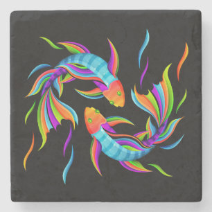 Dessous-de-verre En Pierre Symbole de la natation colorée ou Yin et Yang