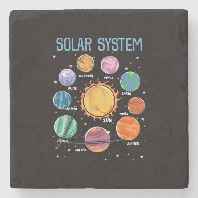 Dessous-de-verre En Pierre Système solaire Planètes Science Space Boys Girls  (Devant)