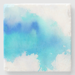 Dessous-de-verre En Pierre Tache bleue, peint à la main abstrait d'aquarelle