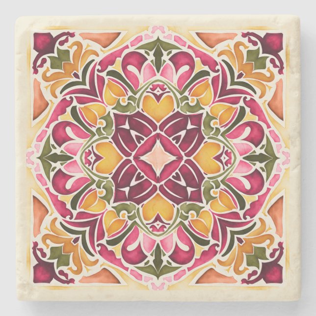 Dessous-de-verre En Pierre Talavera fuchsia tile vintage wedding favors (Devant)