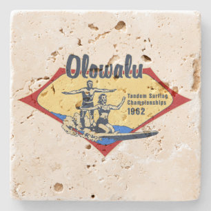 Dessous-de-verre En Pierre Tandem Surfing Hawaiian Vintage Surf Design