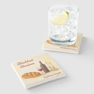 Dessous-de-verre En Pierre Tapis de dessous personnalisé Shabbat Shalom aquar