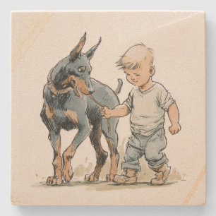 Dessous-de-verre En Pierre Tapis de souris Little Boy et Doberman Meilleurs A