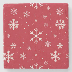 Dessous-de-verre En Pierre Tapis roulant rouge avec motif de flocon de neige 