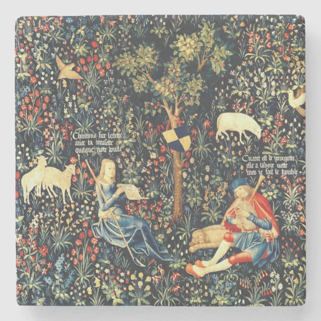 Dessous-de-verre En Pierre Tapisserie de la Renaissance médiévale Bergers et  (Devant)