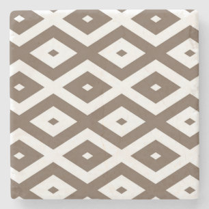 Dessous-de-verre En Pierre Taupe motif diamant brun et blanc