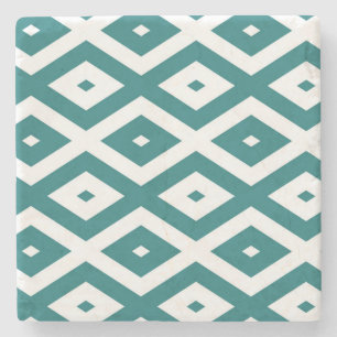 Dessous-de-verre En Pierre Teal and white diamond pattern