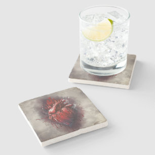 Dessous-de-verre En Pierre Técherie   Coeur avec goutte rouge et or saignant