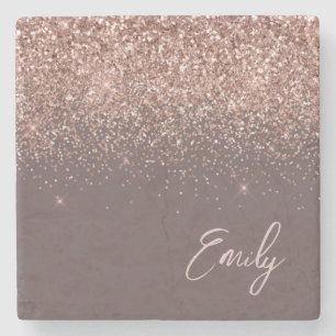 Dessous-de-verre En Pierre Terracotta Monogramme Rose or rose Parties scintil