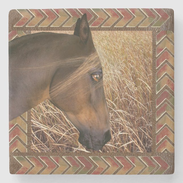 Dessous-de-verre En Pierre Terres encadrées de chevaux de ferme (Devant)