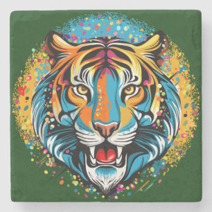 Dessous-de-verre En Pierre Tête de tigre couleurs arc-en-ciel peinture taches