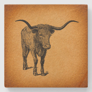 Dessous-de-verre En Pierre Texas Longhorn Bull Russe Vintage Western Art
