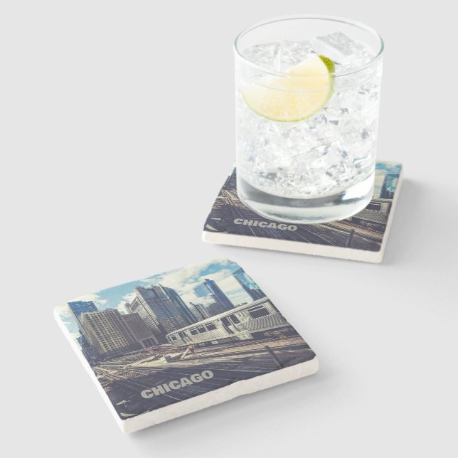Dessous-de-verre En Pierre Texte personnalisé Chicago USA (Côté)