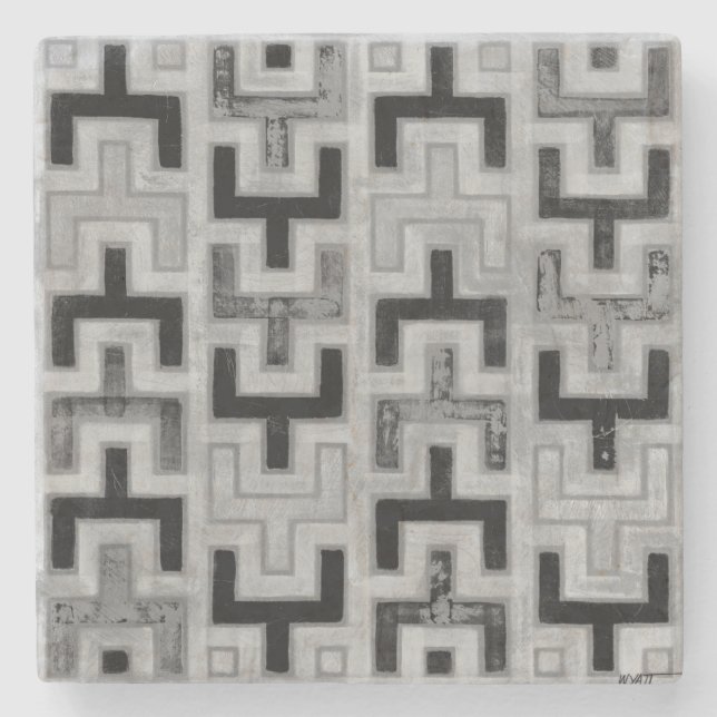 Dessous-de-verre En Pierre Textile de boue africain avec Motifs géométriques (Devant)