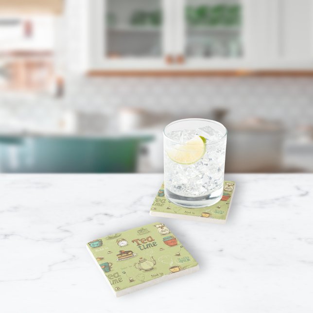 Dessous-de-verre En Pierre Thé et thé au miel Temps en vert (Créateur téléchargé)