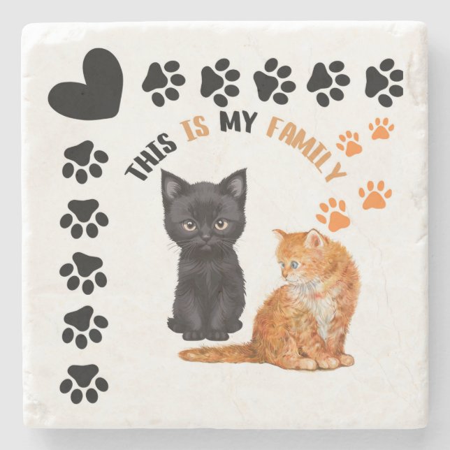 Dessous-de-verre En Pierre This Is My Family Cats (Devant)
