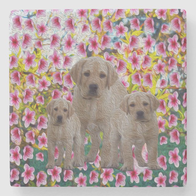 Dessous-de-verre En Pierre Three Labrador Puppies Oil Painted (Devant)