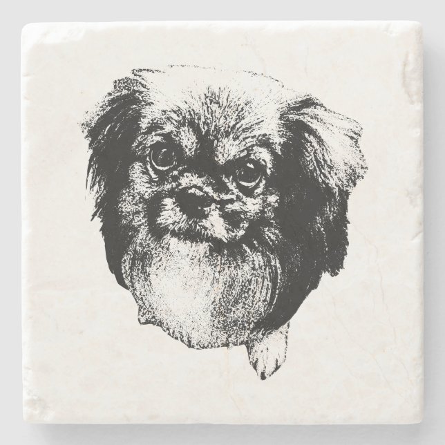 Dessous-de-verre En Pierre Tibetan Spaniel Coaster – Monochrome Dog Art (Devant)