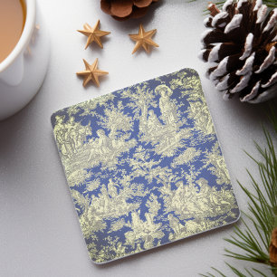 Dessous-de-verre En Pierre Toile de Jouy Scénique Bleu Foncé Vintage