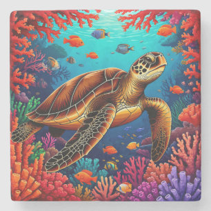 Dessous-de-verre En Pierre Tortue de mer et récif corallien vibrant