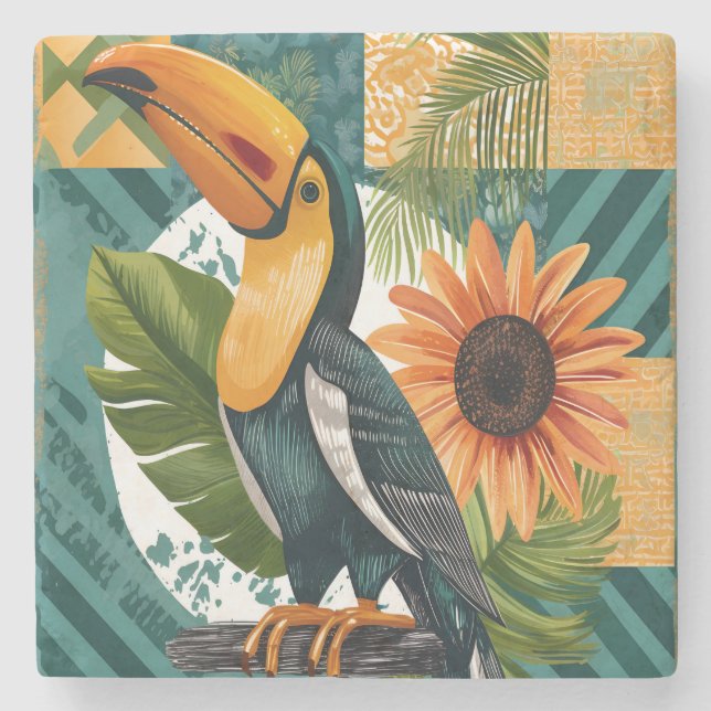 Dessous-de-verre En Pierre Toucan illuminé en harmonie tropicale (Devant)