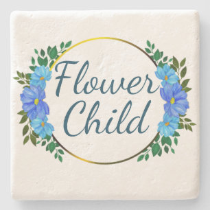 Dessous-de-verre En Pierre Toujours une Fleur Enfant bleu botanique floral