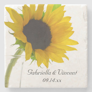 Dessous-de-verre En Pierre Tournesol jaune sur Mariage blanc