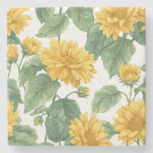 Dessous-de-verre En Pierre Tournesol rustique aquarelle floral maison de ferm