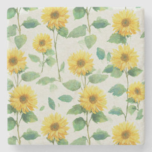 Dessous-de-verre En Pierre Tournesol rustique aquarelle floral maison de ferm
