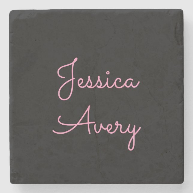 Dessous-de-verre En Pierre Tout nom | Script rose modifiable Cool sur noir (Devant)