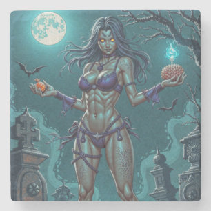 Dessous-de-verre En Pierre Traite d'Halloween ou ami Zombie w Cerveau