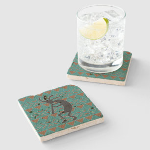 Dessous-de-verre En Pierre Travertin rustique de turquoise de sud-ouest de