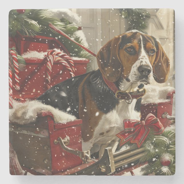 Dessous-de-verre En Pierre Treeing Walker Coonhound Chien Noël Festif (Devant)