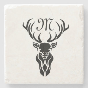 Dessous-de-verre En Pierre Tribal Black Stag Silhouette Monogramme