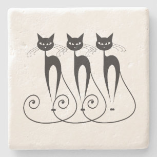 Dessous-de-verre En Pierre Triplet drôle mignon de chat noir
