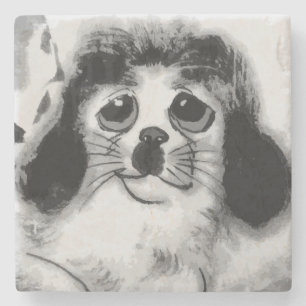 DESSOUS-DE-VERRE EN PIERRE TRISTE CHIEN