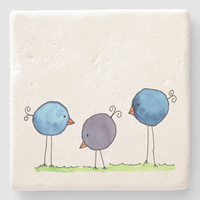 Dessous-de-verre En Pierre Trois oiseaux d'aquarelle à lunettes (Devant)