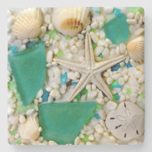 Dessous-de-verre En Pierre Tropical Beach Theme Drink Coasters