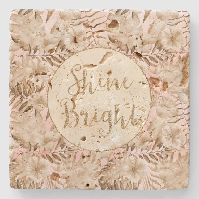 Dessous-de-verre En Pierre Tropical Feuille Cream Blush Gold Parties scintill (Devant)