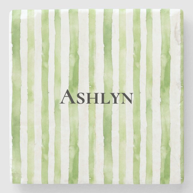 Dessous-de-verre En Pierre Tropical Green White Stripes (Devant)