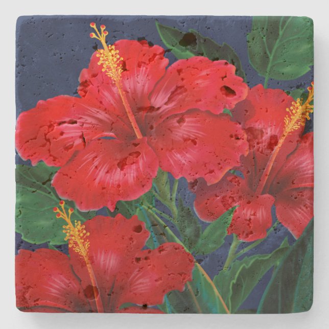 Dessous-de-verre En Pierre Tropical Paradise Hibiscus Stone Tiki Bar Dessous  (Devant)