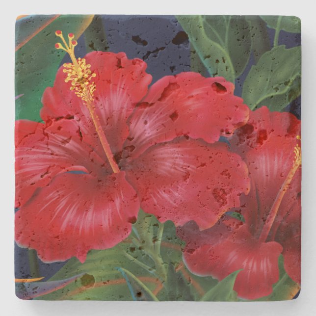 Dessous-de-verre En Pierre Tropical Paradise Hibiscus Stone Tiki Bar Dessous  (Devant)