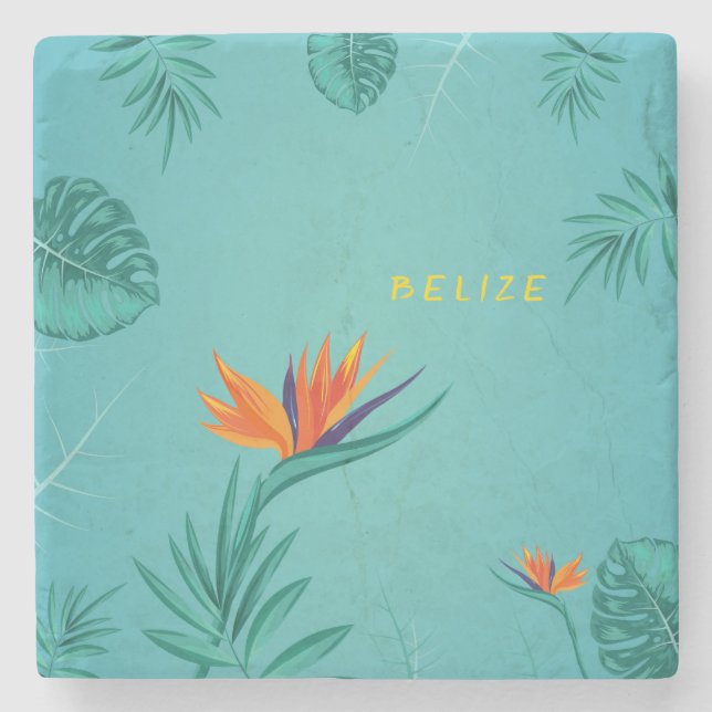 Dessous-de-verre En Pierre Tropical Turquoise Bleu Vert Palm Monogramme Beliz (Devant)