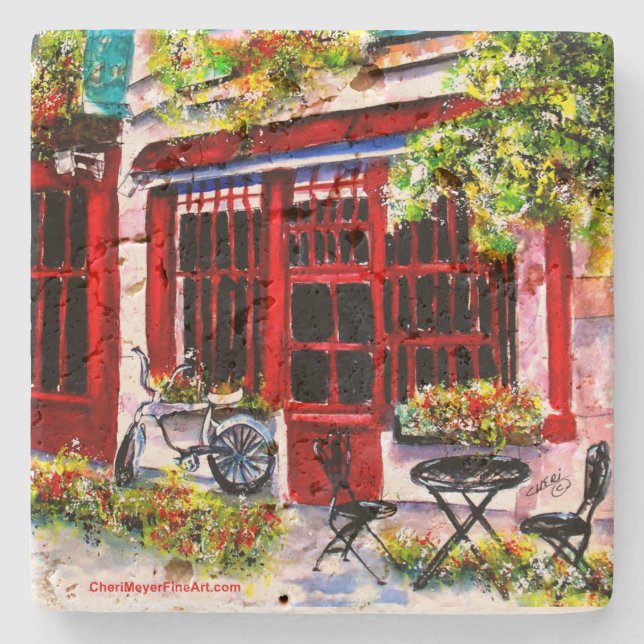 Dessous-de-verre En Pierre Tuile - Rouge Porte' Café' (Devant)